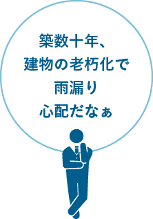 築数十年、建物の老朽化で雨漏り心配だなぁ